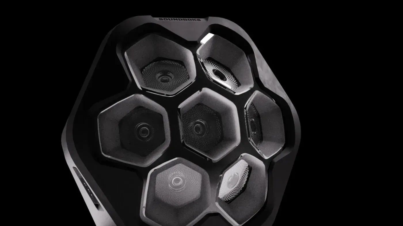 The honeycomb of outward facing LEDs projects light across the whole room.