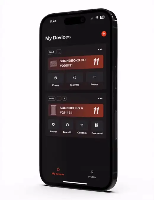 The redesigned Soundboks app in motion.